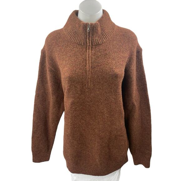 Uniqlo Brown Quarter Zip Turtleneck Long Sleeve Pullover Sweater Top Size L - Picture 1 of 3